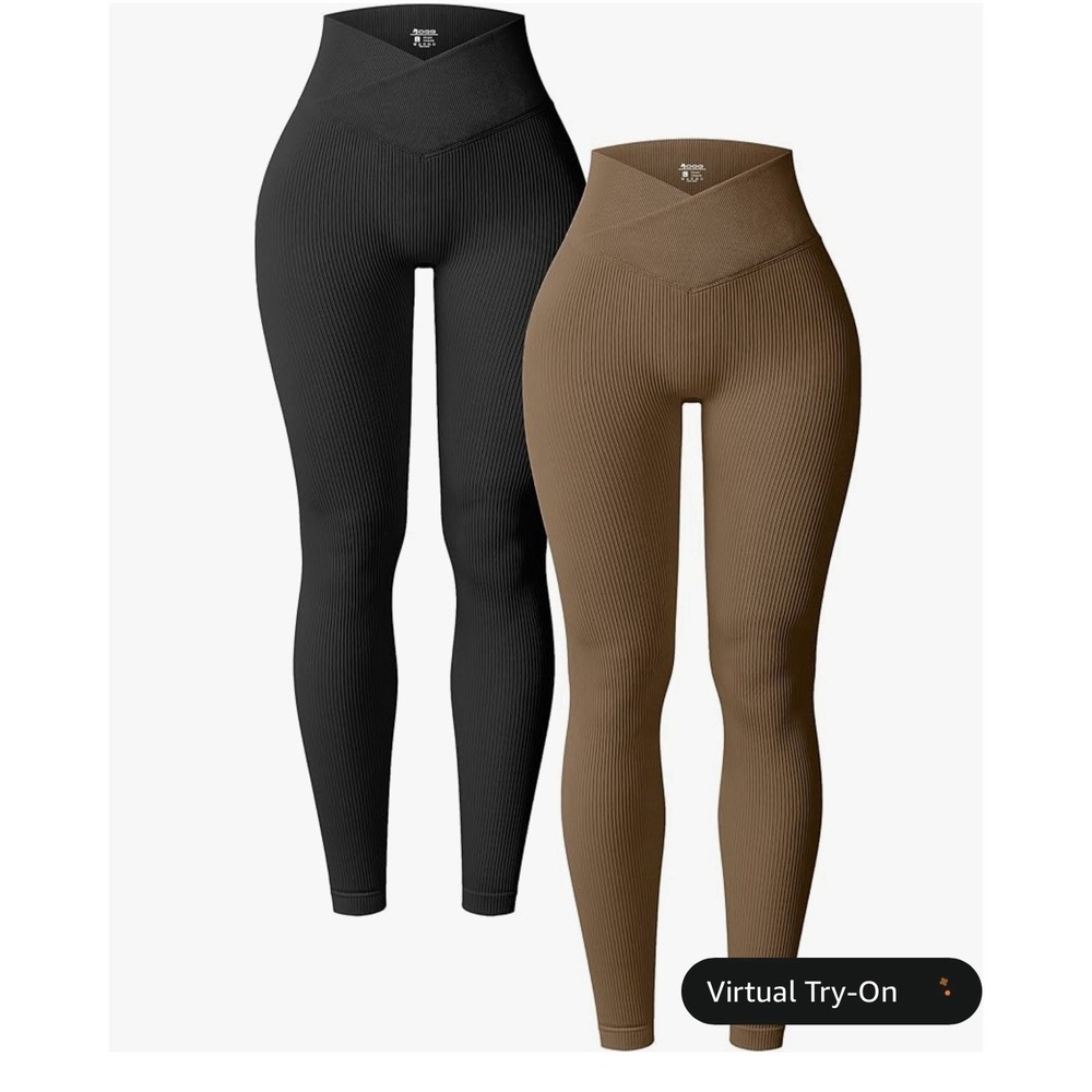 OQQ Leggings Womens Size Small  Black Coffee Yoga Ribbed‎ Seamless High Waist